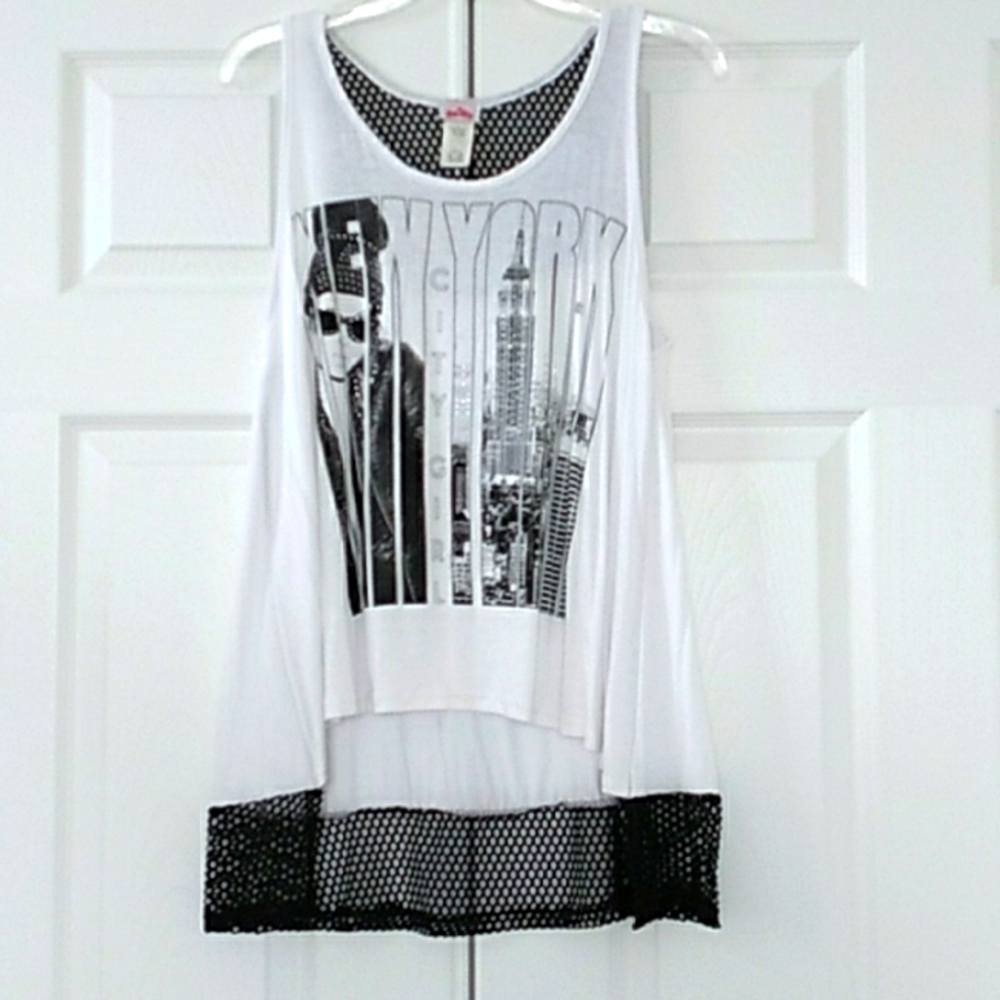 Bling White New York City Girl Net Tank Top